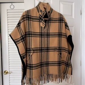 Trina Turk Tan and Black Plaid Scottish Cape